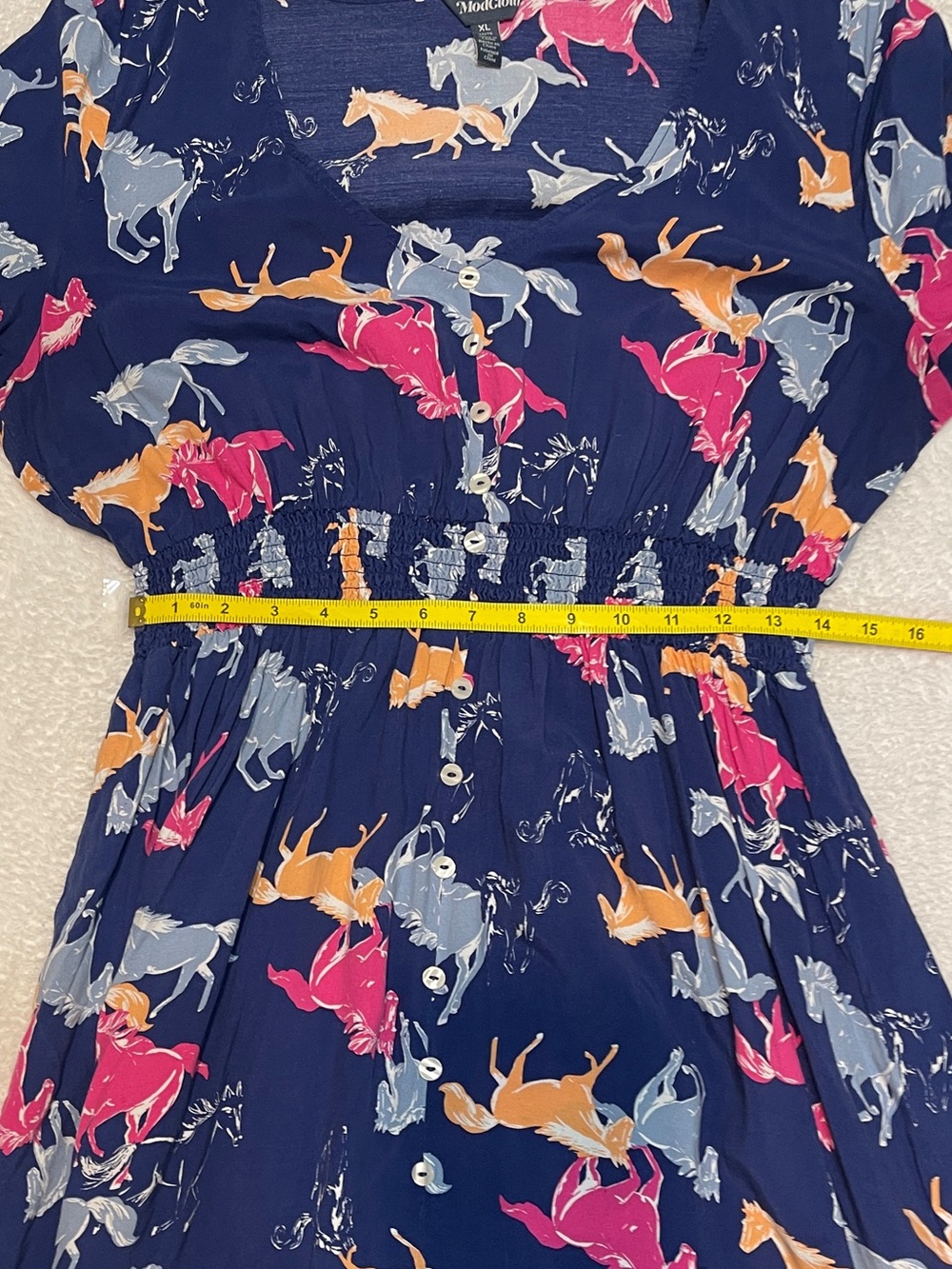 Modcloth Neon Stampede Navy Blue Novelty Horse Print Button Down Shirt Dress XL - Picture 7 of 12